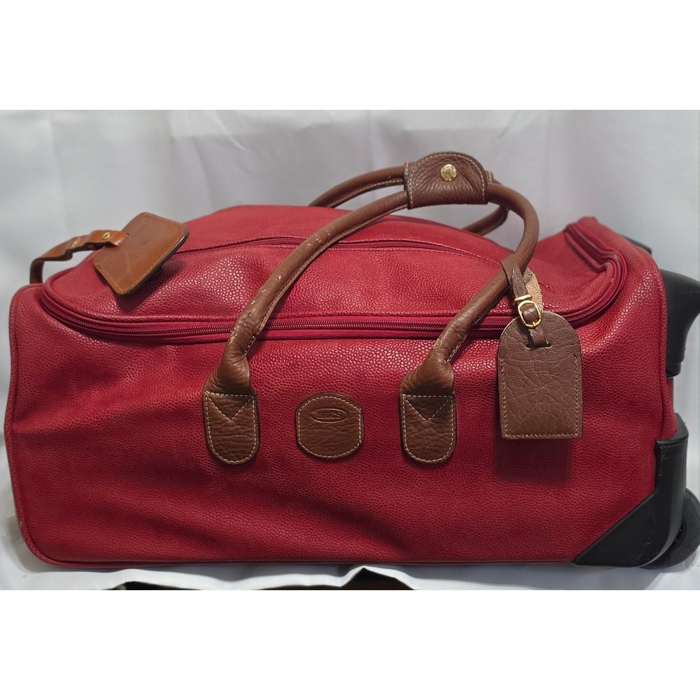 Bric's Life Rolling Duffel Bag Red Suede-Effect PVC Leather Trim Luggage